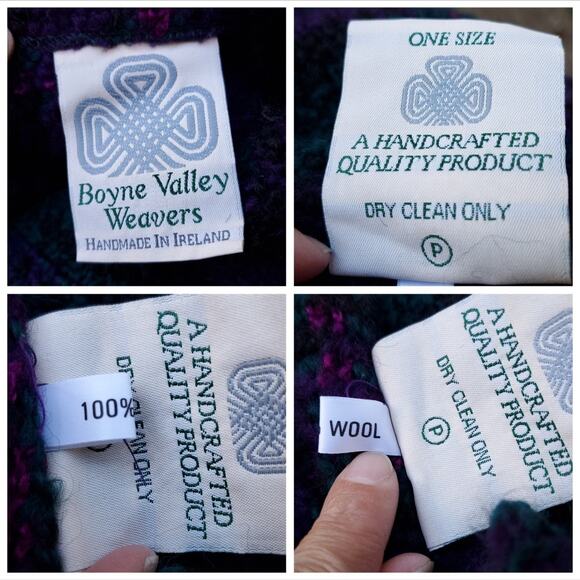Boyne Valley Weavers Purple Green Wool Poncho Cape Irish Ireland One Size - Picture 13 of 13